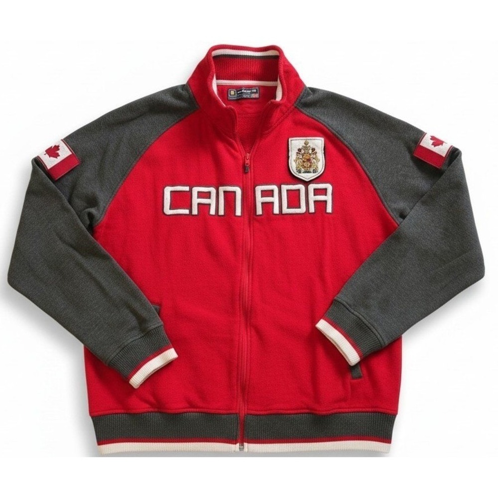 Mondetta Canada Mens Large Track Jacket Red Gray Full Zip Warm Up Canadian Flag